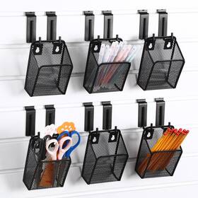 Affrolling Xix-affrolling-2280 6 Pcs Slatwall Bins Pencil Holder With J Hooks Wall Mount Metal Bin