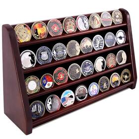 Asmileindeep 788988288473 4 Rows Military Wooden Challenge Coin Display Case - Mahogany
