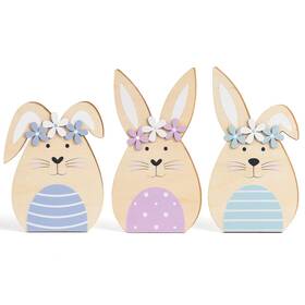 Dinizon Dini1009 Wooden Farmhouse Easter Decor Bunnies Spring Decorations For Set 3
