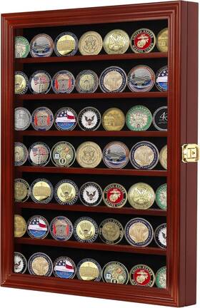 Displaygifts 590651205225 Military Challenge Coin Display Case Lockable Cabinet Rack Mahogany Finish Displaygifts 590651205225 Military Challenge Coin Display Case Lockable Cabinet Rack Mahogany Finish