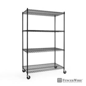 Rww-ch48244wbk Fencer Wire Metal Garage Storage Shelving Unit 24 Inch Lx48 Wx76 H 4-tier In Black