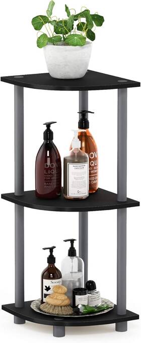 12077 Furinno Turn-n-tube 3-tier Corner Display Rack Round Tube Black/grey