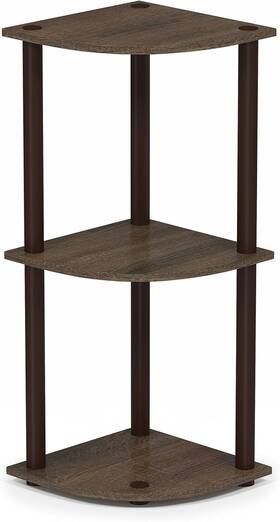 12077wn Furinno 12077wn/br Turn-n-tube 3-tier Corner Display Round Tube Walnut/brown