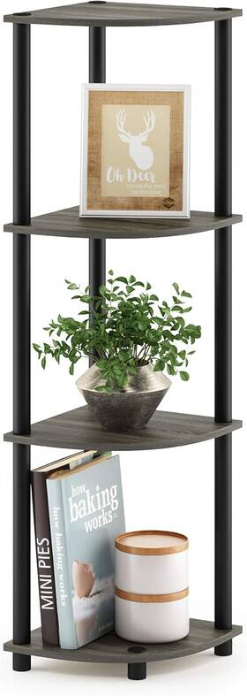 12078gyw Furinno 12078gyw/bk Turn-n-tube 4-tier Corner Round Tube French Oak Grey/black