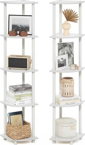 299811whwh Furinno Turn-n-tube 5 Tier Corner Display Rack Set Of 2 White/white 299811whwh Furinno Turn-n-tube 5 Tier Corner Display Rack Set Of 2 White/white