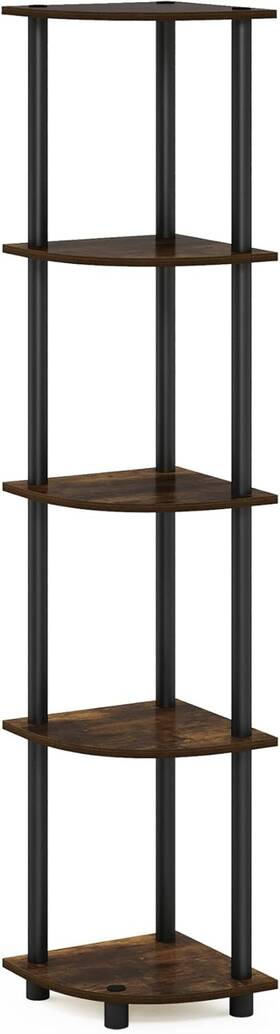 99811apbk Furinno Turn-n-tube 5 Tier Corner Display 5-tier Round Tube Amber Pine/black 99811apbk Furinno Turn-n-tube 5 Tier Corner Display 5-tier Round Tube Amber Pine/black