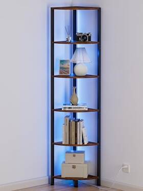 Furnulem B0ccd4552v 6 Tier Corner Shelf With Led Light Narrow Bookshelf Organizer For