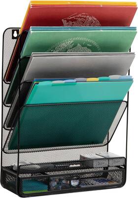 H&e 887530006524 4-tier Vertical File Storage Desktop Organizer Wall Mount Office H&e 887530006524 4-tier Vertical File Storage Desktop Organizer Wall Mount Office