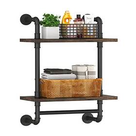 Helsin B0bhqv9fbj 2-tier Industrial Pipe Floating Bathroom Shelves Rustic Wood Wall Shelf