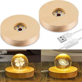 Honoson-916025 Honoson 2 Pcs Led Base Wood Light Display For Crystal Glass White Brown