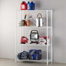 B35w-1 Hyper Tough 4 Tier Wire Shelf Unit White 1400 Lb Capacity B35w-1 Hyper Tough 4 Tier Wire Shelf Unit White 1400 Lb Capacity