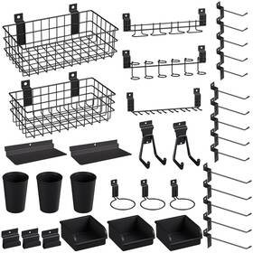 Nc-0186 Incly 30pcs Slatwall Accessories Set Baskets Hooks Shelves For Garage Organization Nc-0186 Incly 30pcs Slatwall Accessories Set Baskets Hooks Shelves For Garage Organization