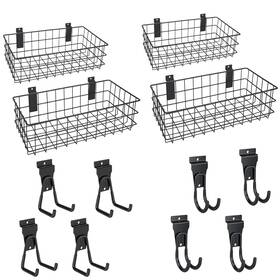 Lyyuwe 717956260326 12 Pack Slatwall Organizer Kit With 4 Pcs Baskets 10.5 To 13.5 Inch