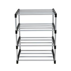 Ms55100136629t4 No 4 Tier Shoe Rack Black And Silver 8 Pairs Of Shoes Metal Tubes Plastic