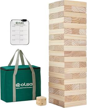 Olsa 313020417414 Giant Tumble Tower 57pcs Wooden Block Stacking Yard Games With Carrying Bag