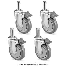 H-1205wh-c Quantum Polyurethane Casters For Wire Shelving Units - Set Of 4 Chrome