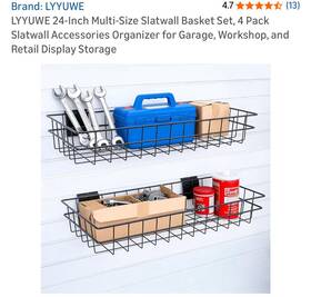 Tcevily Tv122 2 Pack Extra Large Slatwall Baskets 24 Inch X 12 4 Panel Hanging Wi