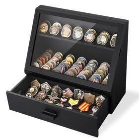 Yoimori 034801 13-row Challenge Coin Display Case Solid Wood Military Black