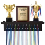 Medal Hanger Display, Non-slip Trophy Shelf With 25 Hooks, Wall Mount Ribbon. Fixed Price $15.95.