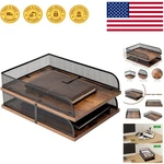 Elegant Stackable Wood And Metal Letter Trays - Set Of 2 For Stylish Storage. Fixed Price $43.99.