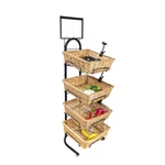 4 Tier Basket Stand Sign Clips Wicker Bakery Rack Produce Food Floor Display. Fixed Price $113.09.
