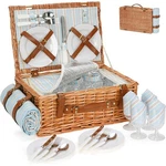 Wicker Picnic Basket Set W/ Stainless Steel Cutlery Plates Glasses & Blanket New. Fixed Price $94.68.