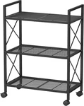 3-TIER Metal Storage Rack With Wheels, Mesh Shelving Unit X Side Frames, 23. Fixed Price $54.99.