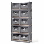 Shelf Boltless Steel Shelving With (10) Plastic Hopper Bins Gray 42X15X84. Fixed Price $605.31.