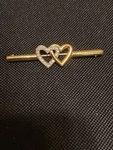 Vintage Crown Trifari Interlocking Gold W/ Rhinestones Hearts Bar Brooch. Fixed Price $22.00.