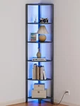 Furnulem 6-TIER Corner W/led Light, 67.5" Tall Bookshelf Organizer, Black. Fixed Price $93.09.