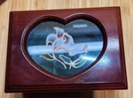 Miniature Lined Wood Jewelry Box Glass Heart Top W/ Purple Painted Iris. Fixed Price $27.99.