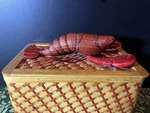 Vintage Figural Hand Carved Wood Wicker Lobster Basket Box Shanghai Label. Fixed Price $122.00.