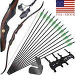 Archery 62" Wooden Riser 20-50LBS Takedown Longbow Recurve BOW&12X Arrows Set. Fixed Price $99.63.