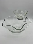 Vtg Indiana Glass Crystal Clear Chip And Dip Bowl Set Wavy Ruffle Edge Bracket. Fixed Price $30.00.