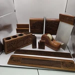 Lasercraft Genuine American Walnut Wood Engraved Desk Set 10 Piece Decor. Fixed Price $177.00.