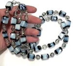Vtg 2 Strand Tone Blue Glass Cube Iris Box Clasp Necklace. Fixed Price $111.50.