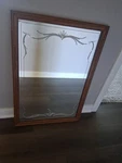 Vntg Etched Glass Mirror With Wood Frame Hang Ways Heavy 32X22. Fixed Price $199.00.