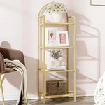 Gold 4-TIER Tempered Glass Bookcase, Slim Steel Shelving Unit For Home Office. Fixed Price $87.99.