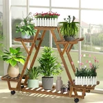 6 Tier Movable Rolling Plant Shelf Outdoor Indoor Garden Wood Flower Pot Display. Fixed Price $37.98.