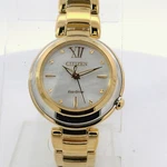 Ladies Citizen EM0334-54D Eco Drive Sunrise Analog Display Gold Stainless Watch. Fixed Price $127.60.