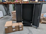 Durham Mobile Storage Cabinet W/ Bins 3-SHELF 76 X 36 24 Steel Gray Damaged. Fixed Price $927.50.
