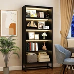 5 Tier Tall Bookcase With Led Lights, Black Display Cabinet, Mdf & Metal. Fixed Price $152.69.
