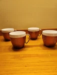 West Bend Thermo -serv Short Coffee Mugs, Wire Handles, Set Four Look Unused. Fixed Price $29.00.