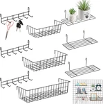 Grid Wall Shelf Set - 9 Pcs With Baskets, Shelves, And Hooks For Home Storage. Fixed Price $66.99.