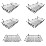 6 Pc Gloss Black Slatwall Gridwall Pegboard Shallow Basket Display Rack 24X12X4. Fixed Price $169.99.