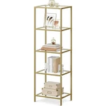 Narrow Gold Metal Frame Glass Shelves Shelving Unit Slim 4-SHELF Bookcase. Fixed Price $153.51.