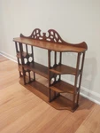 Vintage Ornate Wooden Maple Tiered Display Curio Wall Hanging Knick Knacks Shelf. Fixed Price $129.00.