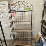 Metal & Wicker 4-SHELF Freestanding Shelving Unit, Brown/black, Vintage Style. Fixed Price $250.00.