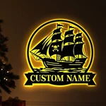 Custom Pirate Ship Metal Sign Led Light Name Beach House Nautical Wall Decor. Fixed Price $20.90.