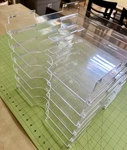 Display Dynamics 6 Clear Acrylic Stackable 12.5X13.25X2 Paper Tray Organization. Fixed Price $30.00.